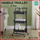 3 Tier Handle Wheel Trolley Bathroom Kitchen Storage Shelf Rolling Rack Cart AU