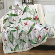 Green Leaves and Berries Throw Blanket