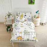PinkMemory Dinosaur Toddler Bedding Set Boy Girl 5 Piece Baby Colorful Dinosaur Toddler Bedding Comforter Set Kids Crib Bed Sets,1 Comforter,1 Flat Sheet, 1 Fitted Sheet and 2 Pillowcases