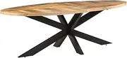 Rustic Oval Dining Table 240 x 100 x 75 cm, Rough Mango Wood Top with Powder-Coated Steel Legs – Durable Kitchen & Dining Room Furniture