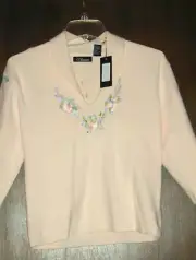 Amore 3/4 Sleeve Hand Painted Peach Color Sweater Top Shirt Size Medium New