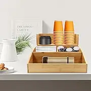 HOLMZCED Bamboo Condiment Organizer with 4 Compartments, Countertop Tea Station Organizer with 3 Shelf Lightweight Storage Organizer with Large Capacity Log Color for Bar Home Coffee Shop