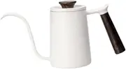 B Baosity Gooseneck Coffee Kettle Pour Over Coffee Kettle Wooden Handle Comfortable Grip Spout Coffee Pot Tea Pot for Camping Picnic, White