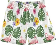 [RPLIFE] Boys' Swim Shorts & Trunks, Anti Chafe Swim Trunks Boys 2 T, Flamingos Palm Leaves