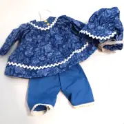 Blue Prairie Dress Bonnet Bloomers 3 Piece Set for 18 Inch Doll AG14