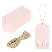 100Pcs Kraft Paper Gift Tags String 3.5 x 1.6 Inch Wave Shape Pink