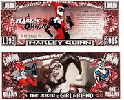 Harley Quinn Comic Book Character Villain Suicide Squad Commemorative Novelty Million Bill with Semi-Rigid Bill Protector