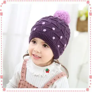 貝克比比屋☆秋冬款 紫色小花朵毛線帽／嬰幼兒毛線帽＊1-3y、3-6y、6-8y