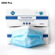 2000Pcs Disposable Face Masks Earloop Blue 3-Ply Unisex Mouth & Nose Cover