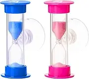 TecaherFav 2-Minute Hourglass Sand Timers with Suction Cup - Set of 2 Unbreakable Plastic Sand Clock Timer for Kids, Classroom, Games, Toothbrushing (Pink & Blue)