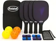 Bolaball Pickleball-Paddles-Set of 4 Rackets with 4 Balls, 4 Grip Tapes and Bag | Pickleball Equipment with Accessories | Fiberglass/Graphite Pickleball Racquet Set for Men, Women, Adults