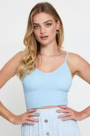 Blue Crop Singlet Top Seamless - Size XL, Women's Bralette