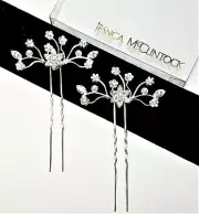 Jessica McClintock Crystal Rhinestone Pearl Bridal Hair Comb Silver Rhodium NIB