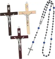 ULDIGI 1 Set Cross Rosary Set Banner Rosary Beads for Women Windscreen Vase Bouquets Rhinestone Zodiac Cross Decoration Prayer Beads for Decoration Brooches Jewelry Pin Pendant Wood