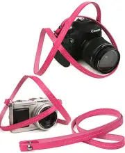 Whole leather camera neck shoulder strap - Pink - Film DSLR RF Leica Digi Cute