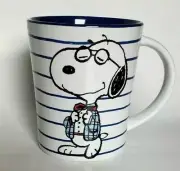 Snoopy Peanuts Bow Tie Glasses White Blue Stripes Coffee Tea Cup Mug 17oz New