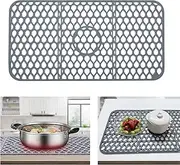 Foldable Non-Slip Sink Mat, Silicone Sink Protectors for Kitchen Sink, Sink Mat Grid for Bottom of Farmhouse Stainless Steel Porcelain Sink for Center Drain (26''x 13.8'')-Grey
