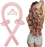 DVEDO Heatless Curling Rod Headband, No Heat Silk Ribbon Curling Rod, Bendable Hair Roller Curls with Hair Claw Clip Lazy Natural Soft Wave DIY Hair Rollers Styling Tool for Women Girls (Pink)