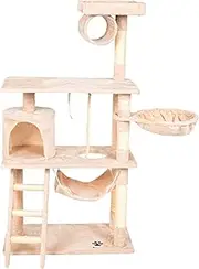 Multi-Level Cat Tree, 141 cm Height, Plush Covered with Sisal Posts, Hammock, Cave, Platform (Beige)