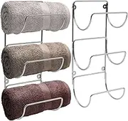 Sorbus Towel Rack Holder Set - Wall Mounted Storage Organizer for Towels, Washcloths, Hand Towels, Linens, Ideal for Bathroom, Spa, Salon, Modern Design (Silver)