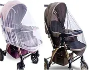 2Pcs Mosquito Net for Stroller, THJOPOKEEL Baby Stroller Mosquito Net, Breathable & Foldable Pram Net Cover with Elastic Edge for Strollers, Bassinets, Cradles, Playards and Portable Mini Crib