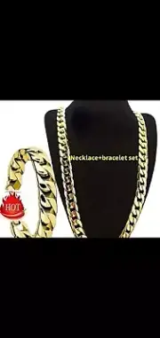18k Gold Plated Cuban Link Chain Necklace + Bracelet Set 6mm Thick 28" Inch