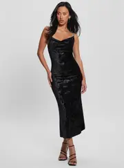 GUESS Women's Black Aida Floral Velvet Midi Dress Size: XS, Elastane