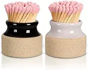 Decorative Match Holders with Striker, 2 Pc, Modern Ceramic Matchstick Jars to Light Candles, Incense, or Fireplaces, Kitchen & Living Room Home Decor