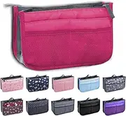 [JJPRIME] JJ PRIME Multi-Compartment Handbag Insert Organiser with Handle for Easy Lifting (Travel, Cosmetics, Toiletries) (Rose Pink), 28.5 x 18.5 x 10cm