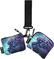 [XYMZR] Leopard Closeup Head Mini Zip Around Wristlet keychain Wallet for Women Personalized Pattern Detachable Dual Pouch Wristlet Portable Wallet Phone Coin Purse, Multi-colored, One Size