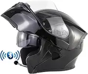 Bluetooth Modular Motorbike Motorcycle Helmets, Dual Anti-Fog Visors Full Face Helmet, ECE Approved Flip Up Front Helmets, Built-in Mp3 FM Radio Integrated for Adult 55-64CM