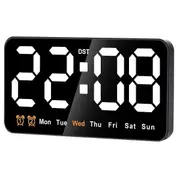 Digital Wall Clock, 9Inch LED Digital Clock Large Display with 12/24H, Big Digits,Small Silent Wall Clock(White) BlackWhite Letters