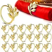 20Pcs Napkin Rings, Leaf Gold Napkin Rings Set for Table Napkins, Home Decor for Cloth Napkins, Stylish Gold Napkin Holder, Kitchen Decor and Wedding Decorations