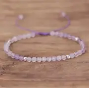 Natural Lavender Amethyst Round Shape 4mm Faceted Beads Purple Color Threaded