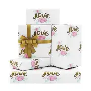 Gold Love With Pink Floral White Groom Wrapping Paper Folded Flat 4 Sheets