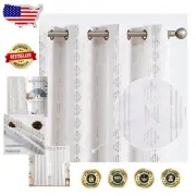 Elegant Boho Curtains - 96'' Light Filtering Geometric Drapes in Silver on Beige