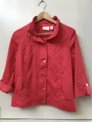 NWT Women’s Chicos Luxe Twill Utility Jacket Malibu Punch Zip Snap Front Size 0