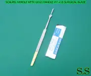 SCALPEL KNIFE HANDLE WITH GOLD PLATED #7 +10 SURGICAL BLADE #12