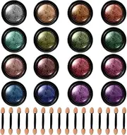 Daiilg 16 Jars Chrome Nail Powder Metallic Nail Art Powder Mirror Effect Manicure Pigment with 16 Pcs Eyeshadow Sticks