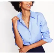 BODEN Relaxed Cotton Button Up Shirt Womans 14 Blue NWT