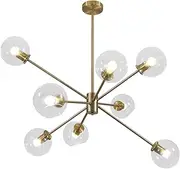 BOKT 8 Lights Modern Large Gold Globe Sputnik Chandelier Contemporary Clear Glass Ball Bubble Chandelier Lighting Brass Sputnik Hanging Light Fixture Vintage Retro Pendant Lights Kitchen Island