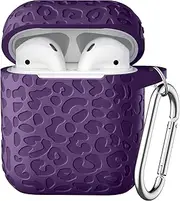 [WJK] Compatible with Airpod Case and Airpods 2nd Generation Case Leopard Engraved Skin Cover Compatible with Apple AirPods 2nd/1st Charging Case,Cute Soft Silicone Full Protective, Purple