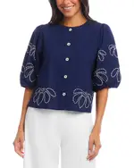 Karen Kane Embroidered Puff Sleeve Shirt