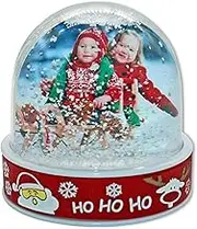 Snow Globe, Photo Frame Glitter Globe Ornament Dome Holds 2 x 62 x 70 mm Photos - Ho Ho Ho Design - Ideal Stocking Fillers, Personalised Gifts or Arts and Crafts Decorations (Multi)