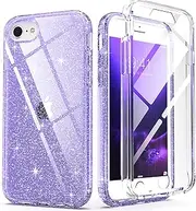 IDweel for iPhone SE 2020 Case,for iPhone 8 & 7 & SE 2022 Case,Slim Fit Full-Body Shock Absorption Sturdy Cover with Build in Screen Protector Heavy Duty Shock Resistant Hard Cover,Glitter Purple