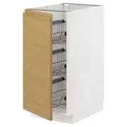 METOD base cabinet with wire baskets, white/Voxtorp oak effect, 40x60x80 cm