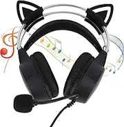 Gaming Headset, RGB Noise Concealing Adjustable Headband Wired Cat Ear Headphone with Mic, Surround Sound Noise Reduction Breathable Soft Cushions Headphone for Laptop Computer