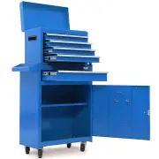 BULLET Pro 5 Drawer Tool Box Cabinet Chest Storage, with 1-Door Toolbox Garage Organiser Set, Blue