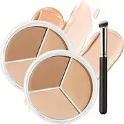 Tricolor Concealer, 3-In-1 Contouring And Brighten Concealer Palette, Tri-Color Concealer Palette, Lightweight Full Coverage Color Corrector, For Dark Circles Spots And Shadow Contouring (2pcs)