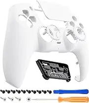 eXtremeRate Luna Re-Design Front Case for Controller BDM-010/020/030/040, Replacement Housing & Touchpad & Accent Ring, Custom Integrated Case Cover Accessories for Controller Snow White
